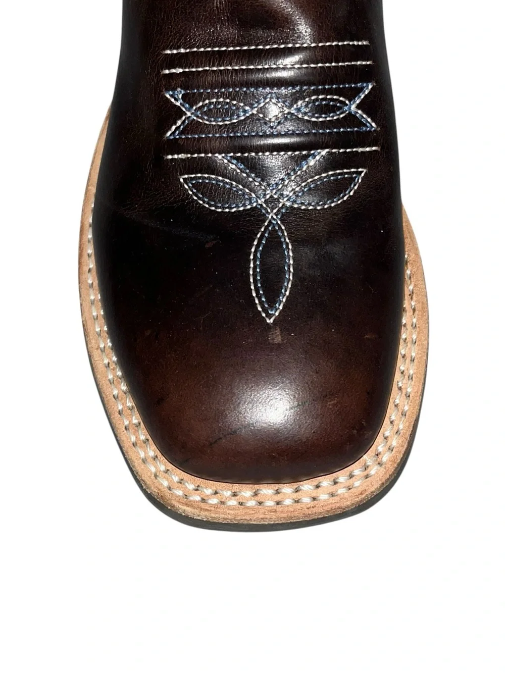 Old West Boys Square Toe Brown Leather Cowboy Boots - Size 13D